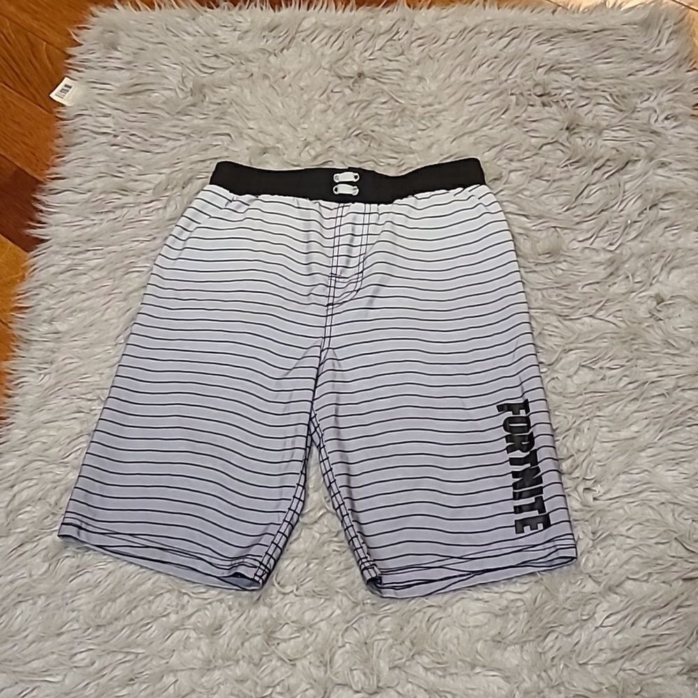 Fortnite boys gray‎ and black stripped swim trucks size xl